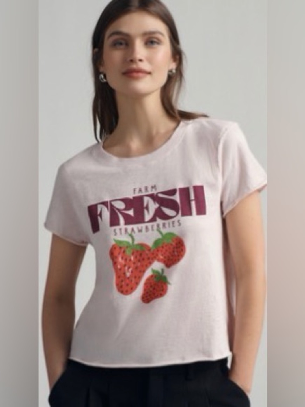 Anthro Farm Fresh Strawberries Graphic Tee Pale Pink Size S
